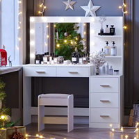Coiffeuse de chambre moderne en bois avec miroir éclairé par LED et tabouret