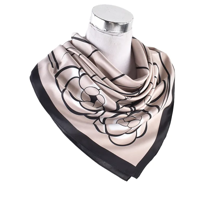 Phong cách mới kim cương rô Khăn trà hoa 90cm Twill lụa vuông Khăn du lịch khăn choàng khăn hồi giáo khăn Hijabs