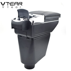 Vtear pour <span class=keywords><strong>Renault</strong></span> Clio 2 Accoudoir en cuir avec boîte de rangement centrale, surpiqûres rouges, accessoire intérieur de voiture en ABS - Product Image 5