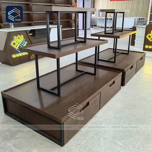 Étagère d'exposition en bois à double couche pour magasin de détail personnalisé, cadre en métal, présentoir <span class=keywords><strong>central</strong></span> - Product Image 4