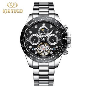 KINYUED – montre automatique mécanique pour hommes, bracelet en acier inoxydable, phase de lune, cadran en diamant, étanche 3 bars, affichage lumineux, vente en gros - Product Image 2
