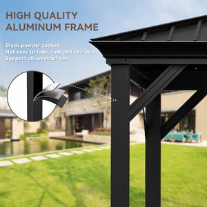 Gazebo moderne à toit rigide avec double toit, gazebos à toit rigide, cadre en aluminium, gazebo en métal avec filet et rideaux - Product Image 3