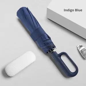 <span class=keywords><strong>Parapluie</strong></span> automatique d'affaires de <span class=keywords><strong>grande</strong></span> <span class=keywords><strong>taille</strong></span> pour hommes, pare-soleil à double usage avec boucle à double anneau, revêtement noir, design pliant - Product Image 6