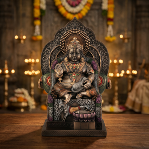 Statue en résine Kubera - Dieu de la richesse et de la prospérité, design traditionnel fait main pour présentation sur table pour Diwali et l'inauguration de maison - Product Image 2