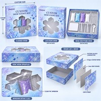 Boîte cadeau personnalisée avec logo de Noël SNOW SCIENCE, base et couvercle rigides, fenêtre transparente en PVC, impression CMYK et laminage brillant