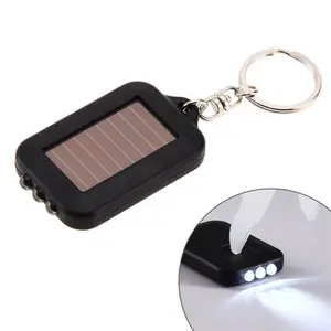 Portable Keychain flat flashlight Outdoor Camping Hiking Key Ring Lamp 3 LED Solar mini pocket led torch