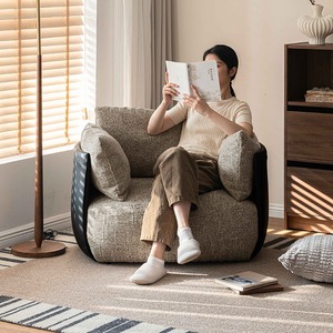 Poltrona Singola Moderna e Semplice con Struttura in Legno, Chaise Longue in Poliestere, Altezza Regolabile, Comfort per Hotel, Camera da Letto, Villa, Soggiorno - Product Image 4