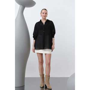 Elegante Camisa de Gasa Negra a Rayas para Mujer con Capa Transparente, Blusa Informal de Manga Larga para Uso Diario, Talla M - Product Image 4