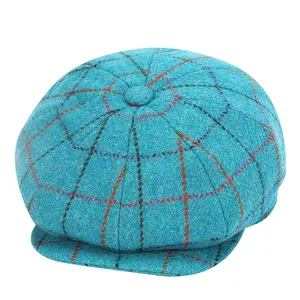 Boina de fábrica de 8 paneles, gorra de vendedor de periódicos, Boina plana en espiga, sombrero de espiga octogonal Retro para hombre