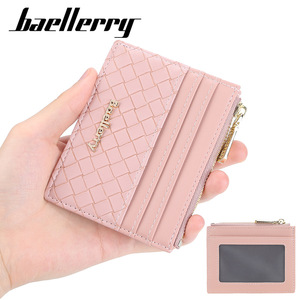 Baellerry Women's Card Holder Red PU Leather Woven Texture Zipper <b>Compact</b> <b>Wallet</b> For Everyday Use - Product Image 5