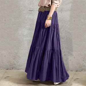 Nuova Gonna Lunga in Cotone alla Moda (Senza Cintura) da Donna, <span class=keywords><strong>a</strong></span> <span class=keywords><strong>Vita</strong></span> <span class=keywords><strong>Alta</strong></span>, Linea ad <span class=keywords><strong>A</strong></span>, Ampia e Morbida, con Pieghe e <span class=keywords><strong>Vita</strong></span> Elastica, Maxi Gonna Lunga da Donna - Product Image 6