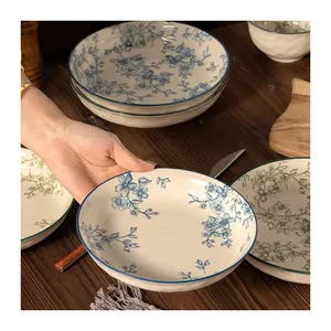 Low price customized logo ceramic dinner plates sets dinnerware luxury square blue plates for restaurant