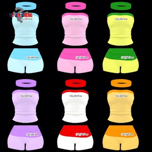 Completo Casual in Cotone <span class=keywords><strong>2026</strong></span>: Top a Canotta Bicolore e Pantaloncini Pieghevoli con Fascia per Capelli - Abbigliamento Estivo da Donna - Product Image 3