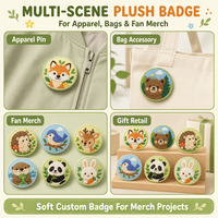 Badge brodé en peluche en gros, patch en tissu doux motif mascotte de dessin animé, applique personnalisée avec logo pour vêtements, sacs et accessoires