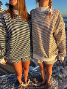 Set Felpa a Collo Alto a Righe <span class=keywords><strong>in</strong></span> Due Pezzi per Donna, Oversize, <span class=keywords><strong>in</strong></span> 100% Cotone French Terry, Personalizzabile, di Alta Qualità OEM - Product Image 4