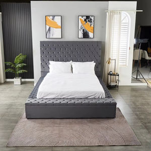 Marco de cabecero de tela de terciopelo con botones de lujo extravagante tapizado Gris otomana Queen King Size cama de almacenamiento con caja grande - Product Image 4