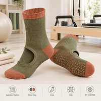Chaussettes de yoga et Pilates à bout ouvert, avec grip, en coton et élasthanne, semelle antidérapante, structure de manchette ajustée pour studio, OEM ODM