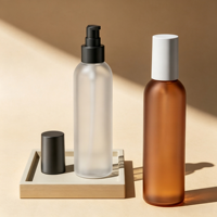 Vente en gros de flacons cylindriques en plastique PET de 200 ml, emballage cosmétique de luxe vide pour les soins de la peau, bouchon à vis avec impression à l'écran