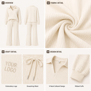 Custom Loungewear Sets Women Ribbed Long Sleeve Top <b>Wide</b> <b>Leg</b> <b>Pants</b> 2 Piece <b>Lounge</b> Wear Soft Premium Comfort - Product Image 2