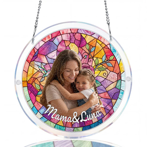 Attrape-soleil en verre teinté personnalisé avec photo et nom, décoration de fenêtre pour la fête des mères - Product Image 1