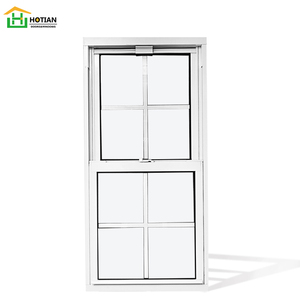 Fenêtre à guillotine simple en PVC/UPVC blanc, économique, avec verre Low-e à l'argon, certifiée NFRC, avec grille décorative - Product Image 1