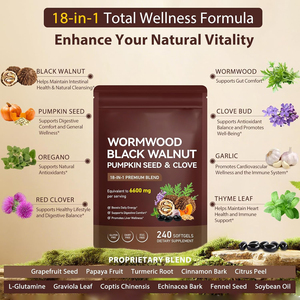 Complément alimentaire OEM 18 <span class=keywords><strong>en</strong></span> 1 <span class=keywords><strong>en</strong></span> <span class=keywords><strong>gélules</strong></span> molles d'armoise et de noix noires avec graines de citrouille, curcuma, <span class=keywords><strong>ail</strong></span>, oregano et berbérine - Product Image 4