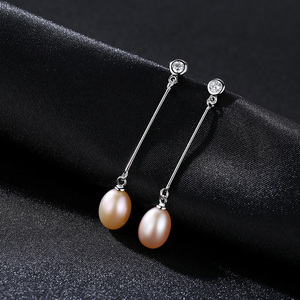 LUOTEEMI Women Elegant Party Jewellery Natural Pearl Long 925 <strong>Sterling</strong> <strong>Silver</strong> <strong>Dangle</strong> <strong>Earrings</strong> - Product Image 6