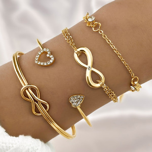 Elegant <b>Letter</b> Love Bangle Bracelet Set Gold Silver Color Heart Flower Infinite 8 Hollow Open Bracelets Women Trendy Jewelry - Product Image 4