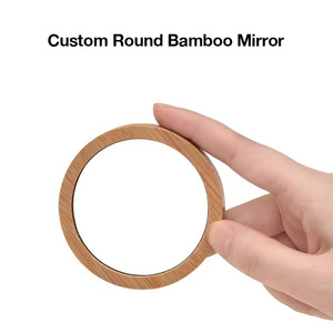 Espejo de Bambú Portátil Mini Redondo con Acabado Bronce y Logotipo Láser, Iluminado, de una Sola Cara, para Viajes y Cuidado Diario - Product Image 4