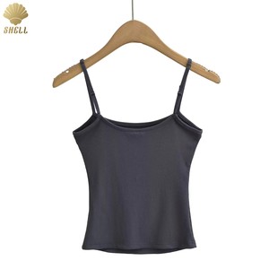 Tracolla regolabile CNSHELL con collo quadrato canottiera da donna tinta unita Basic sottile corta costola Casual - Product Image 3