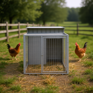 Cage à poulets en acier galvanisé gris clair 43,3x79,1x43,3 avec enclos pour l'élevage de volailles - Product Image 2