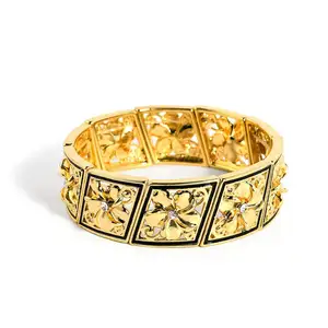 Trendy Bohemen 14K Vergulde Elastische Geometrische Bloemen Brede Trendy Armband 2023 Vrouwen Mannen