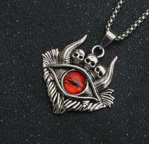 Collana Vintage in acciaio al titanio occhi di demone al cielo occhi malvagi uomini creativi Punk catena gioielli a catena - Product Image 3