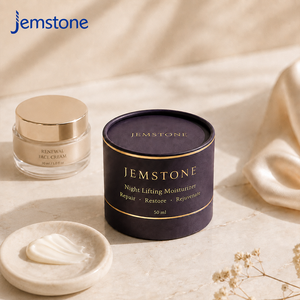 Boîte d'emballage en tube de papier personnalisée pour huile essentielle, sérum de beauté, pot cosmétique cylindrique en carton avec impression de feuille métallique de luxe - Product Image 1