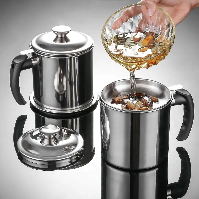 New product kitchen accessories metal stainless steel oil filter pot storage pot with filter