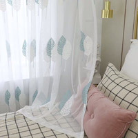 Vente en gros bon marché Rideau transparent brodé de feuilles grises pour salon chambre balcon