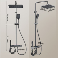 Ensemble de douche mural thermostatique en aluminium spatial avec douchette à main, barre coulissante, jet de pluie et de massage, design moderne et minimaliste