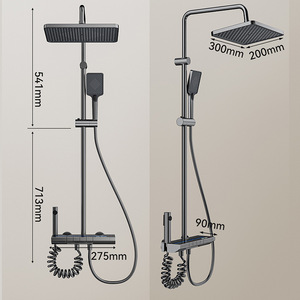 Ensemble de douche mural thermostatique en aluminium spatial avec douchette à main, barre coulissante, jet de pluie et de massage, design moderne et minimaliste - Product Image 3