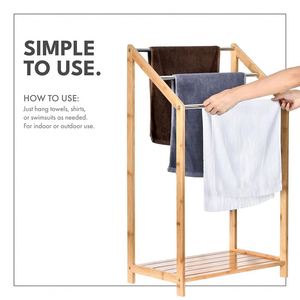 Estante Clásico de Bambú para Toallas, Soporte de Almacenamiento Independiente, Toallero de Bambú para Baño - Product Image 3