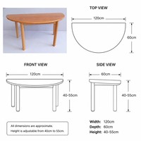 Table en bois demi-ronde Chuangjin 120 cm, bureau d'activités Montessori pour salle de classe, hauteur réglable 40-55 cm, fournisseur en gros