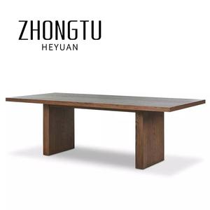 Moderna casa sala da pranzo <span class=keywords><strong>mobili</strong></span> 8 6 posti lungo rettangolare <span class=keywords><strong>massiccio</strong></span> pannello spesso di quercia legno massello noce scuro macchia tavolo da pranzo - Product Image 1
