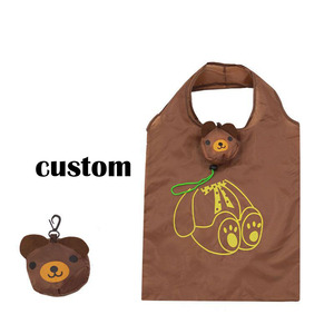 Sacs fourre-tout réutilisables écologiques personnalisés ours de dessin animé mignon sac d'épicerie pliable avec logo imprimé - Product Image 1