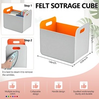 Lot de 6 paniers de rangement pliables en tissu rectangulaires colorés de 14x10 pouces avec poignée pour l'organisation des étagères de la maison et des placards
