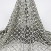Tissu en Dentelle Brodé de Perles et Sequins sur Tulle Quadrillé de Haute Qualité, Couleur Pure pour Robe de Mariée Nuptiale