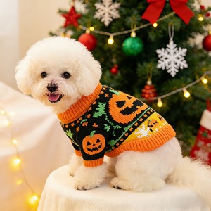 Gilet pull pour animaux de compagnie, motif citrouille d'Halloween, en polyester, costume pour chien et chat, vêtements d'automne et d'hiver, chauds et confortables, à porter en toutes saisons - Product Image 1