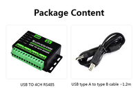 Convertidor RS485 USB de 4 Vías de Grado Industrial, Carcasa Metálica de 86x48x27mm, Módulo de Comunicación Serial, Protección Contra Sobretensiones/ESD, 1200m