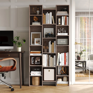 Bibliothèque en bois moderne <span class=keywords><strong>de</strong></span> 71,3''H, étagères <span class=keywords><strong>de</strong></span> <span class=keywords><strong>rangement</strong></span> multimédia pour la maison, le bureau et le salon - Product Image 1