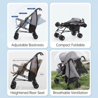 Poussette double pour bébés jumeaux, pliable, multifonctionnelle, portable, 4 roues, cadre en acier inoxydable, pour nourrissons