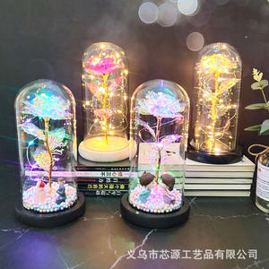 Couverture en verre rose avec feuille d'or, fleur artificielle, cadeau de la Saint-Valentin, fête des mères, anniversaire, décoration, ornements, transfrontalier Chine - Product Image 2