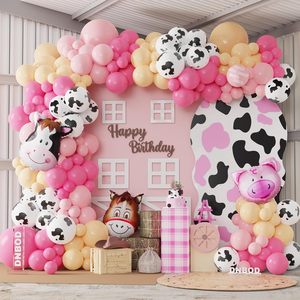Kit de fête <span class=keywords><strong>gonflable</strong></span> en latex pour enfants, décoration d'anniversaire sur le thème des animaux de la ferme, avec guirlande et arche de ballons, motif <span class=keywords><strong>vache</strong></span> et fille. - Product Image 1
